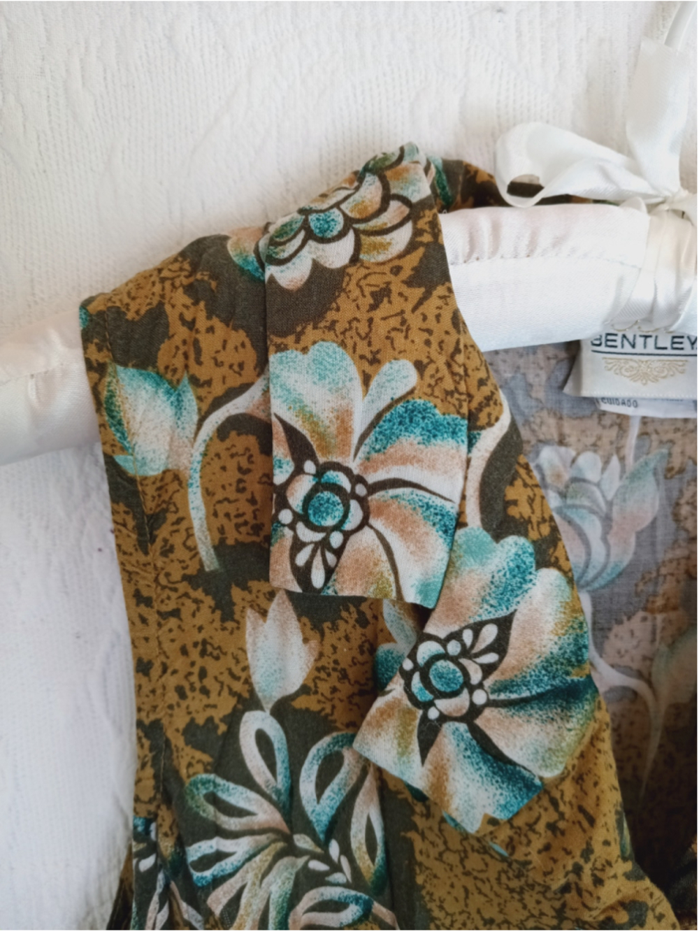 Vintage Bentley Mustard Floral button down Midi Dress 90s grunge boho earthy LG - Picture 3 of 13